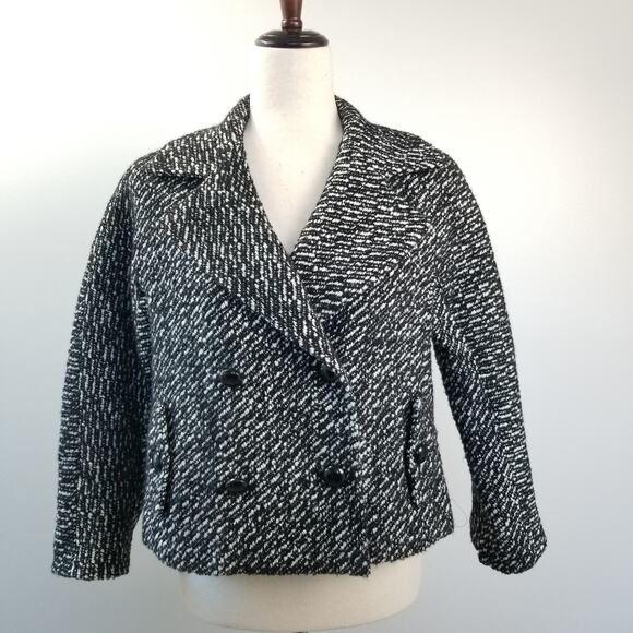 Talbots Black White Wool Alpaca Lined Double Breasted Jacket Excellent! Size 4P - Picture 1 of 11